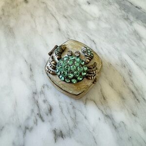 Vintage Green Rhinestone Small Trinket Pill Box Crab Nautical